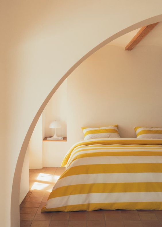 yellow striped bedroom