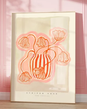 Light and Muse + Kate Fox Designs poppies in striped vase art print